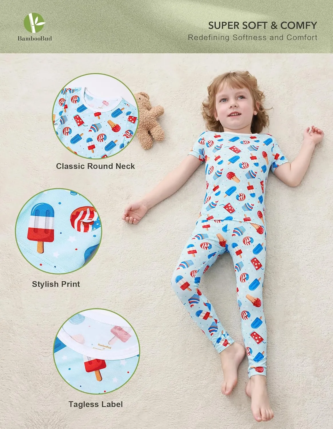 Toddler Printed Pajamas Boys Girls Sleepwear Little Kids Short Sleeve Top and Pants 2 Piece Pjs 2-8Y