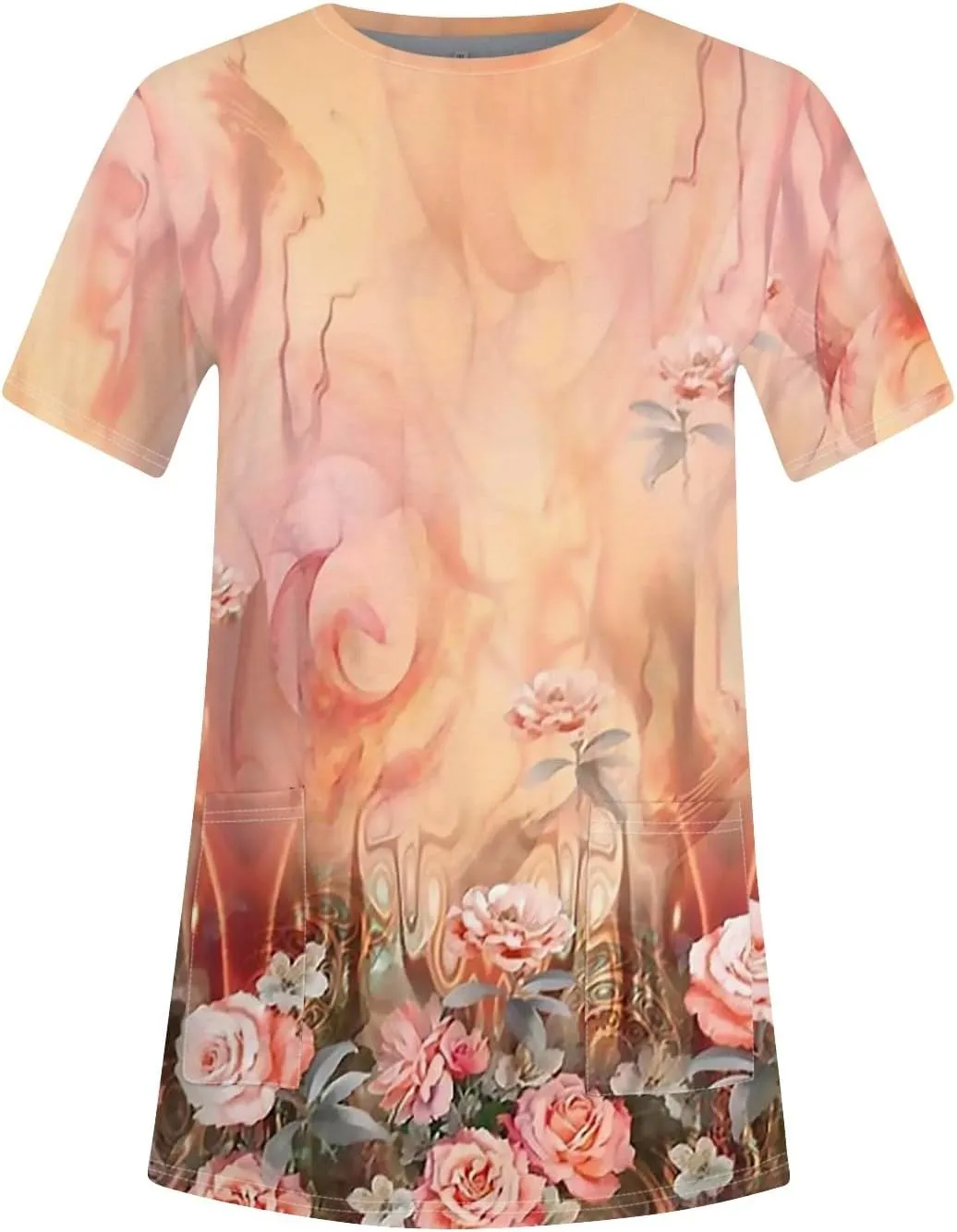 Trendy Short Sleeve Crewneck T Shirts Summer Plus Size Tunics or Tops to Wear with Leggings Casual Floral Blouses