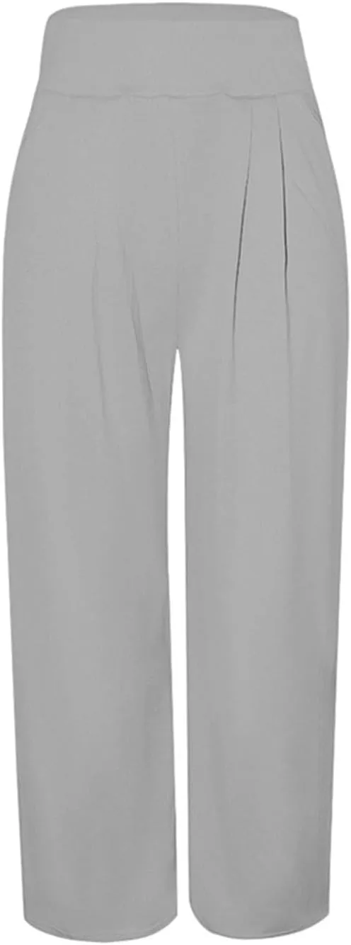 Uillui Palazzo Pants for Women Loose Baggy Wide Leg Pants High Waist Pleated Flowy Straight Trousers Casual Loungewear Pants