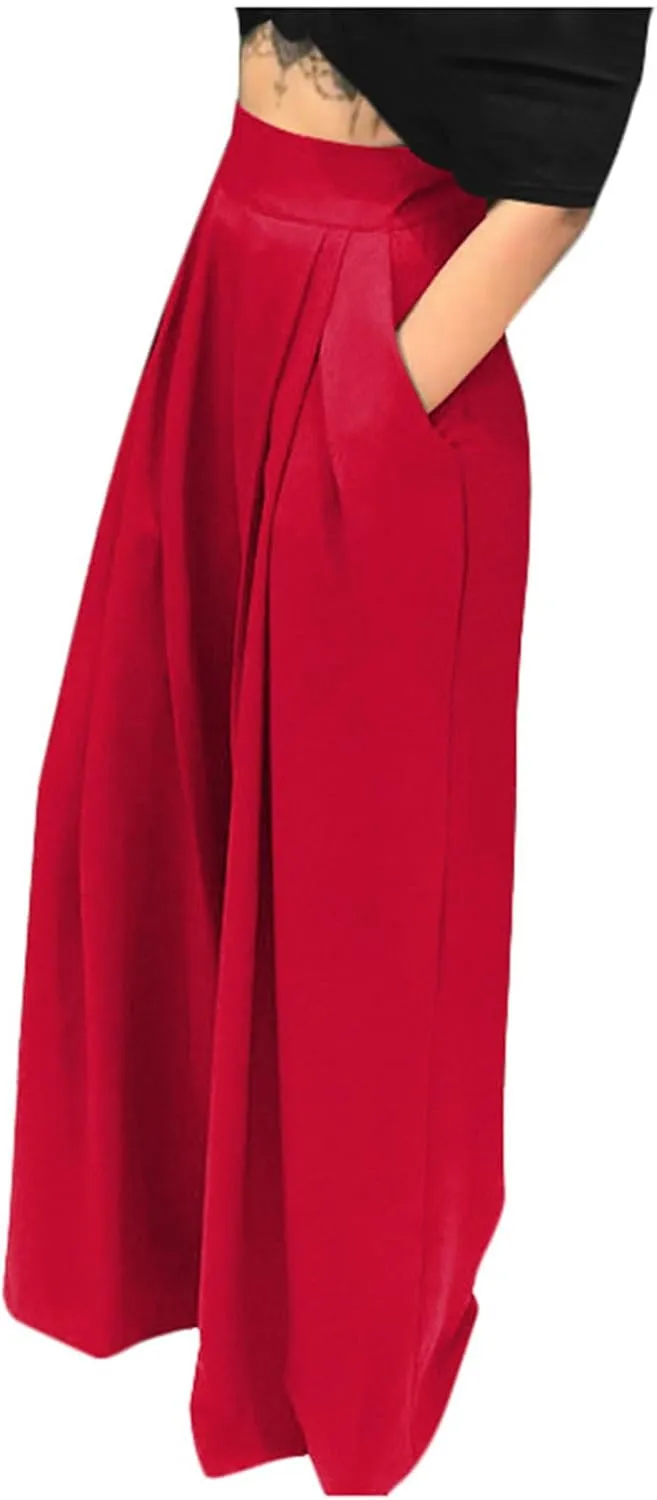 Uillui Palazzo Pants for Women Loose Baggy Wide Leg Pants High Waist Pleated Flowy Straight Trousers Casual Loungewear Pants