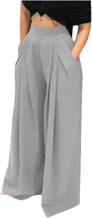 Uillui Palazzo Pants for Women Loose Baggy Wide Leg Pants High Waist Pleated Flowy Straight Trousers Casual Loungewear Pants