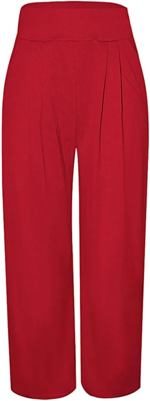 Uillui Palazzo Pants for Women Loose Baggy Wide Leg Pants High Waist Pleated Flowy Straight Trousers Casual Loungewear Pants