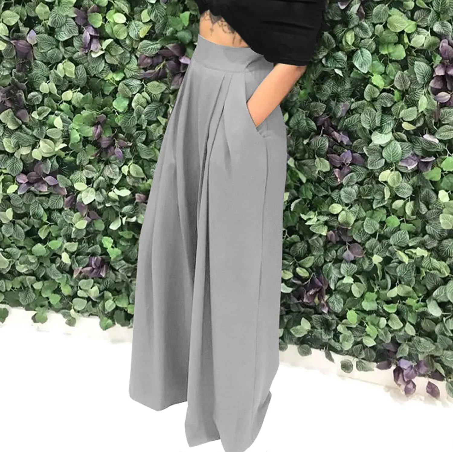 Uillui Palazzo Pants for Women Loose Baggy Wide Leg Pants High Waist Pleated Flowy Straight Trousers Casual Loungewear Pants