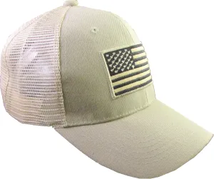 US American Flag Patch Tactical Style Mesh Trucker Baseball Cap Hat (One Size, Khaki)