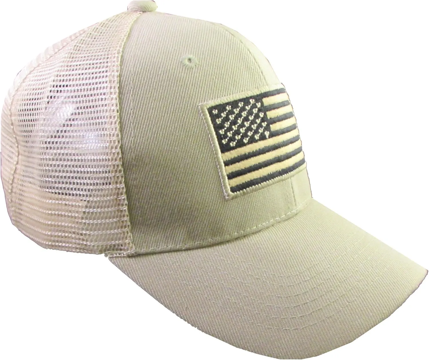 US American Flag Patch Tactical Style Mesh Trucker Baseball Cap Hat (One Size, Khaki)