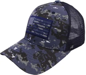 US Flag Patch Tactical Style Mesh Trucker Baseball Cap Hat (One Size, Navy Camo)