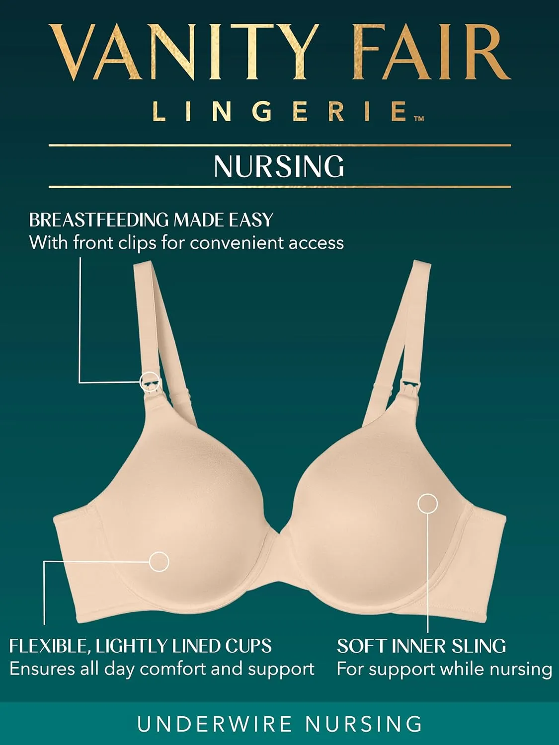 Vanity Fair Women’s Maternity Nursing Bras for Breastfeeding: Front Clip Underwire Bra Stretch Cups, Available in Multipacks
