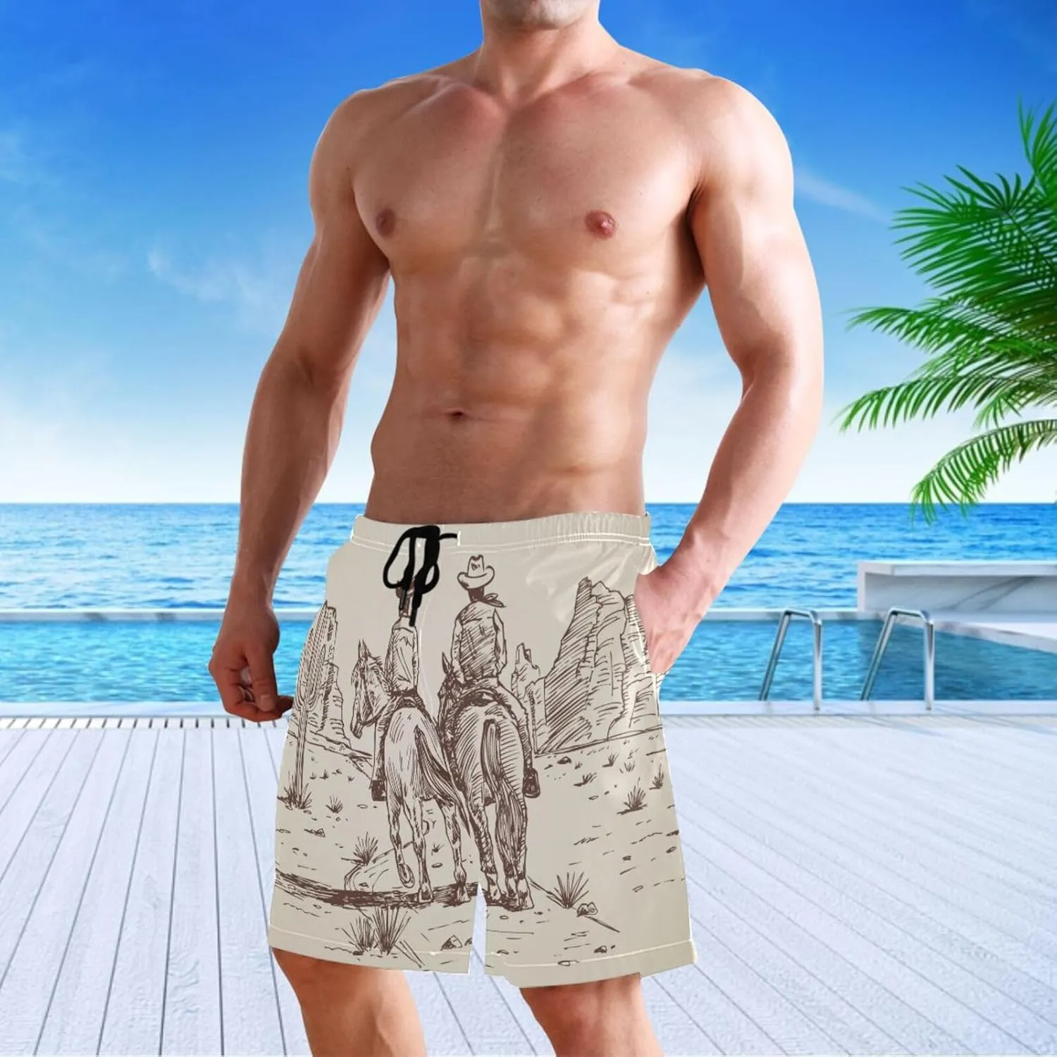 visesunny Funny Men's Swim Trunks Quick Dry Beach Board Shorts with Pockets Cool Mesh Lining Bathing Suits for Men