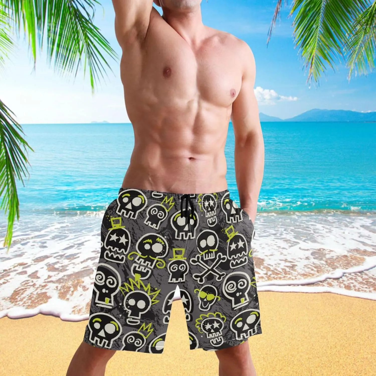 visesunny Funny Men's Swim Trunks Quick Dry Beach Board Shorts with Pockets Cool Mesh Lining Bathing Suits for Men