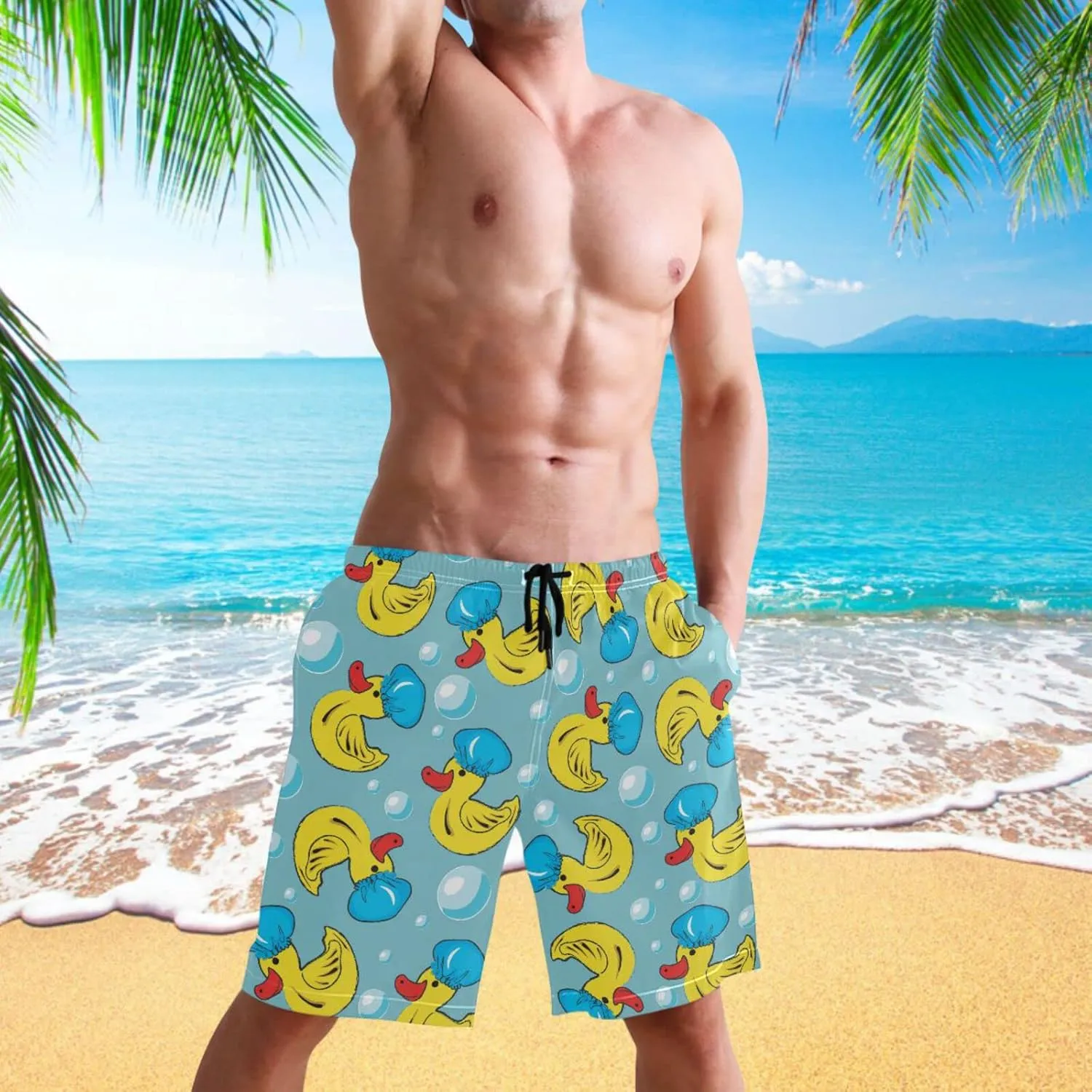 visesunny Funny Men's Swim Trunks Quick Dry Beach Board Shorts with Pockets Cool Mesh Lining Bathing Suits for Men