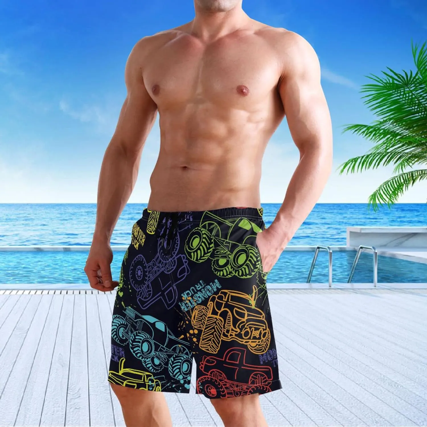 visesunny Funny Men's Swim Trunks Quick Dry Beach Board Shorts with Pockets Cool Mesh Lining Bathing Suits for Men