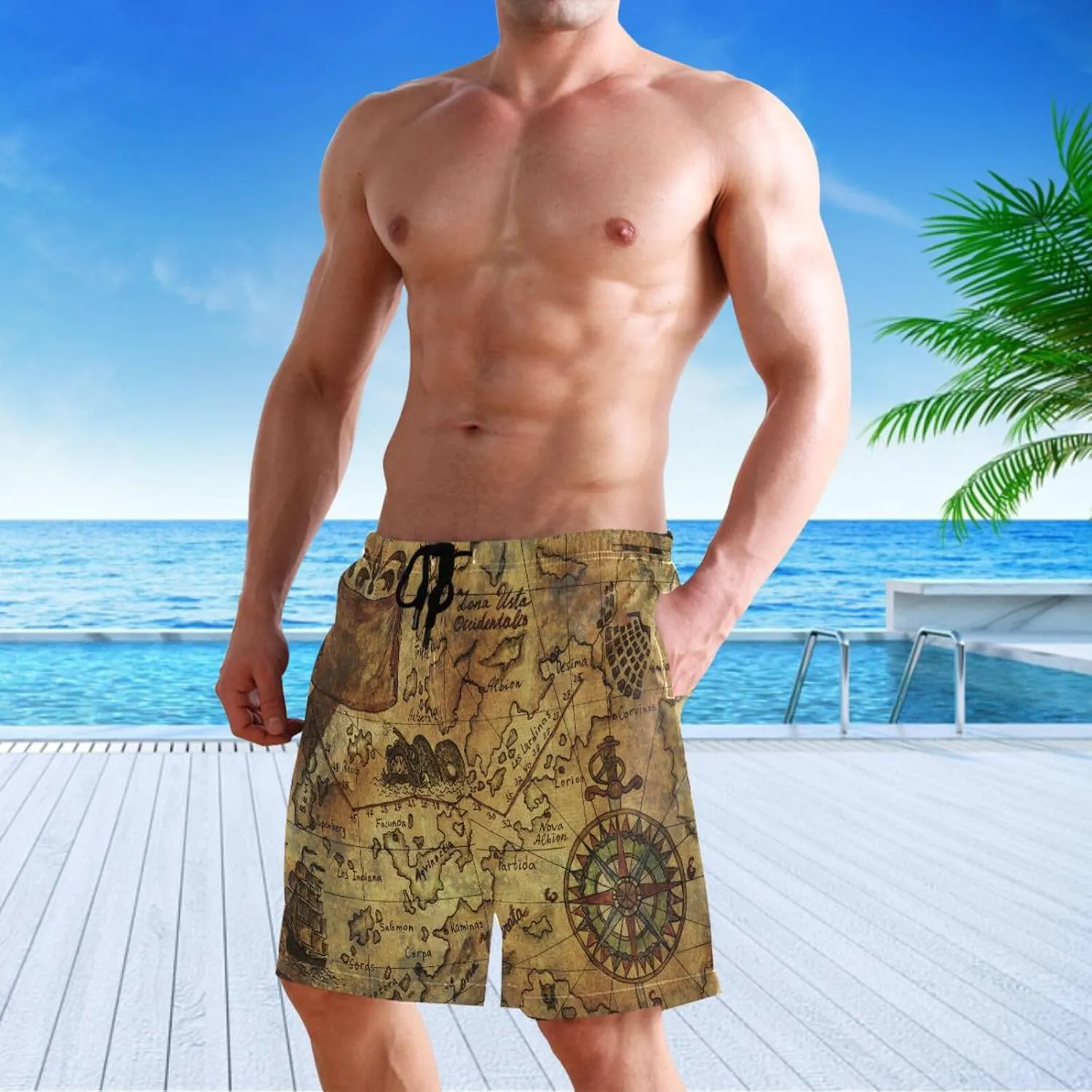 visesunny Funny Men's Swim Trunks Quick Dry Beach Board Shorts with Pockets Cool Mesh Lining Bathing Suits for Men