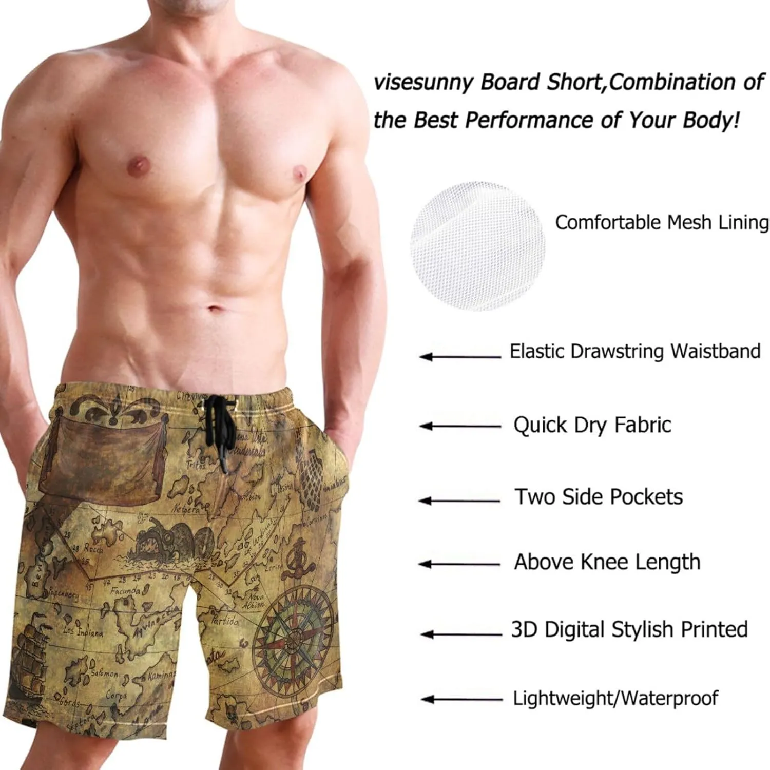visesunny Funny Men's Swim Trunks Quick Dry Beach Board Shorts with Pockets Cool Mesh Lining Bathing Suits for Men