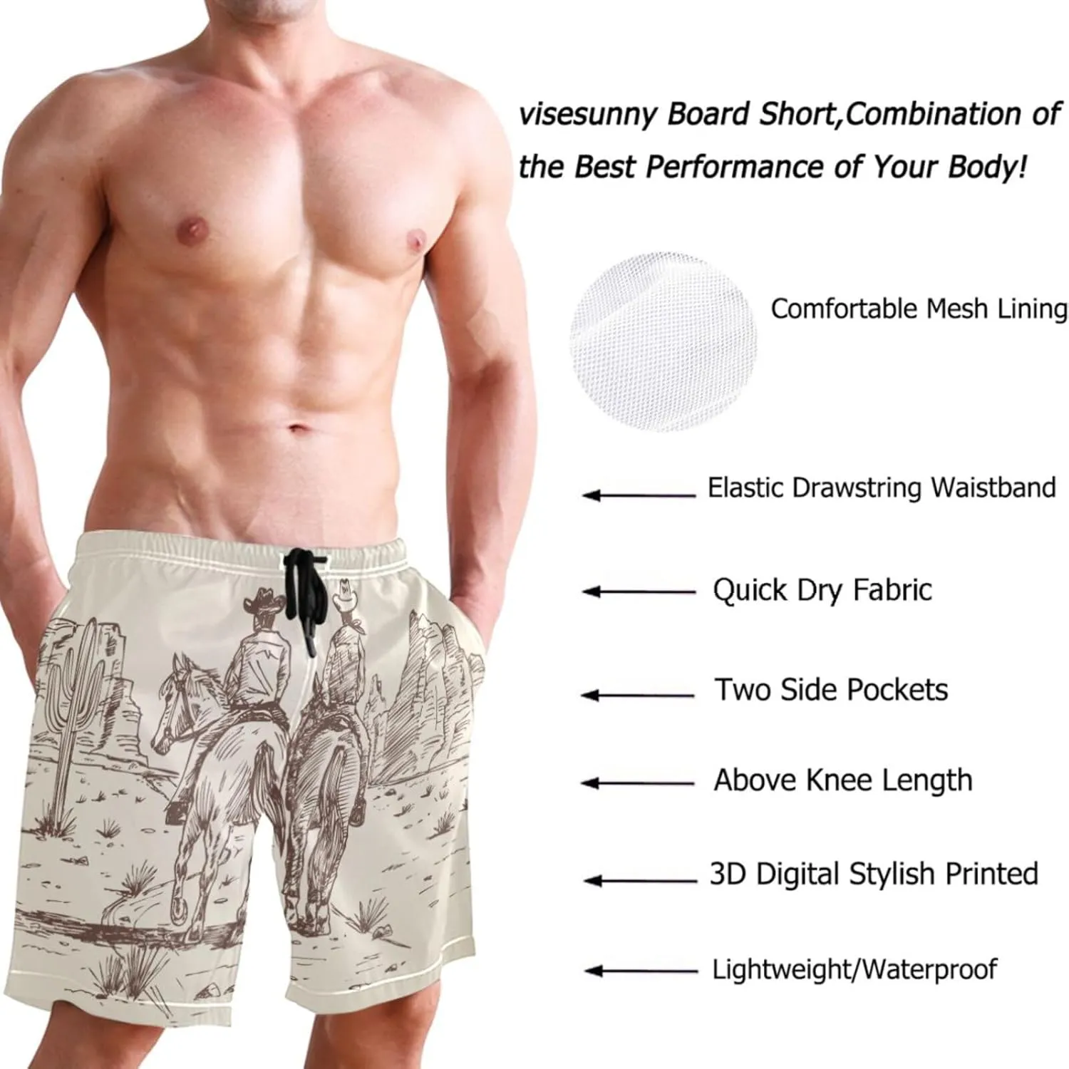 visesunny Funny Men's Swim Trunks Quick Dry Beach Board Shorts with Pockets Cool Mesh Lining Bathing Suits for Men