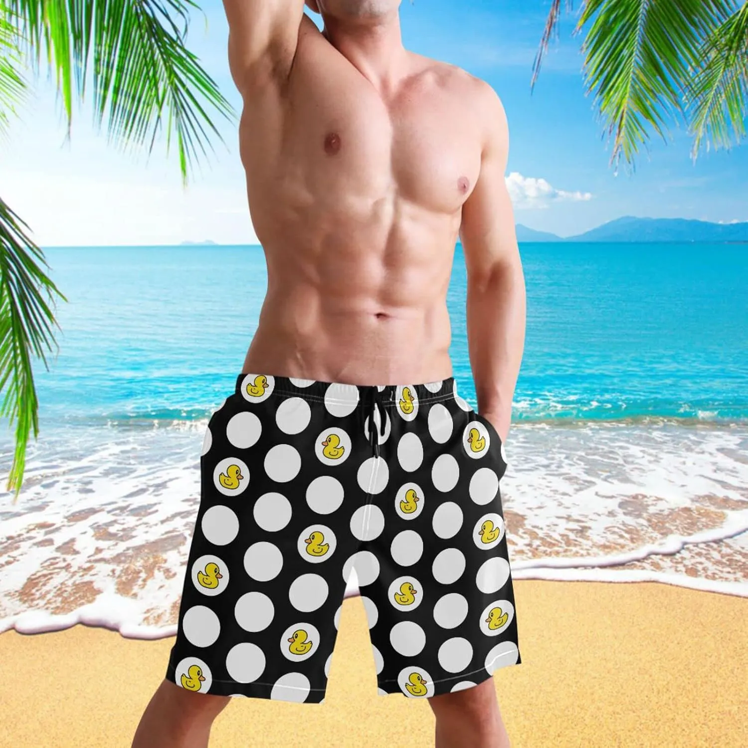 visesunny Funny Men's Swim Trunks Quick Dry Beach Board Shorts with Pockets Cool Mesh Lining Bathing Suits for Men