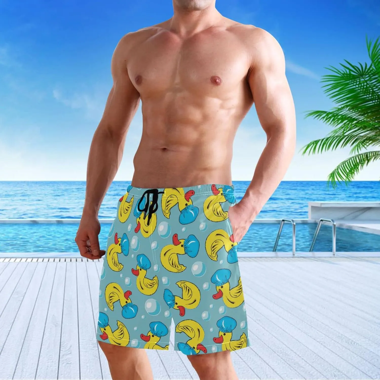 visesunny Funny Men's Swim Trunks Quick Dry Beach Board Shorts with Pockets Cool Mesh Lining Bathing Suits for Men