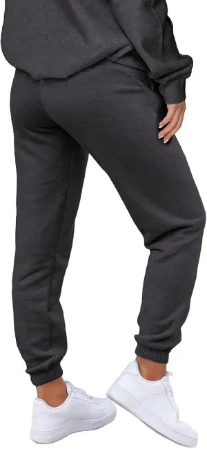 Waitfairy Women's Winter Fleece Sweatpants Casual Comfy High Waisted Workout Cinch Bottom Joggers Pants with Pocket