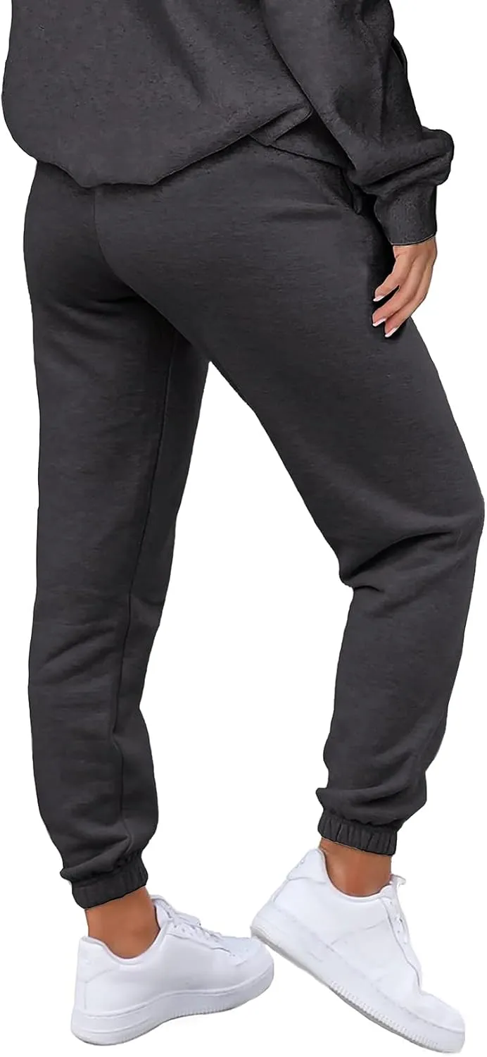 Waitfairy Women's Winter Fleece Sweatpants Casual Comfy High Waisted Workout Cinch Bottom Joggers Pants with Pocket