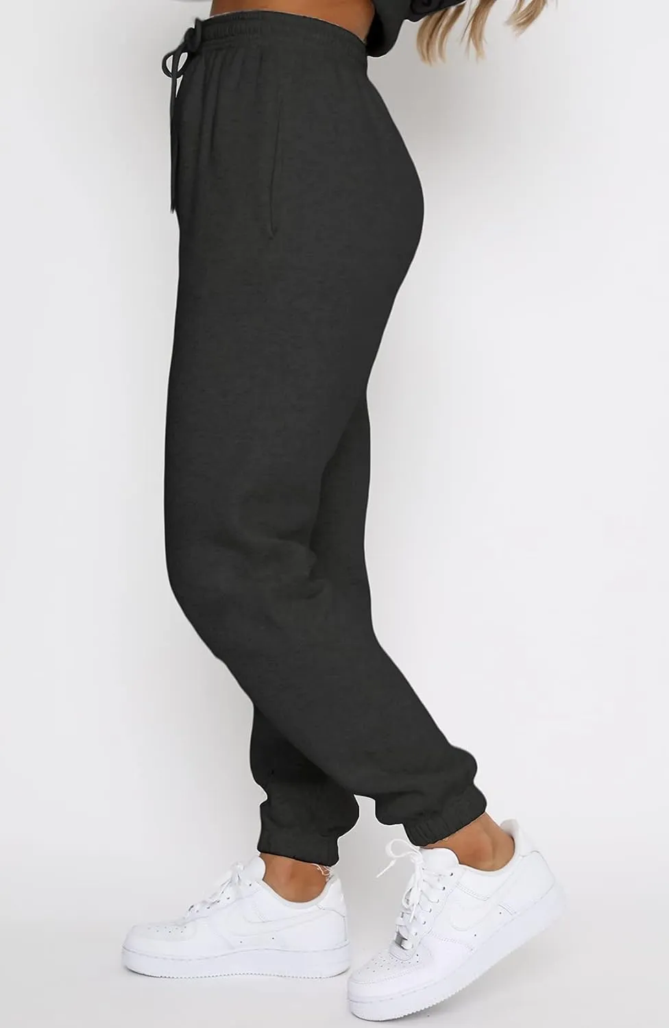 Waitfairy Women's Winter Fleece Sweatpants Casual Comfy High Waisted Workout Cinch Bottom Joggers Pants with Pocket