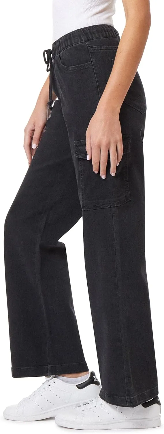 WallFlower Women's Tomboy Relaxed Cargo Denim Mid-Rise Insta Stretch Juniors Jeans