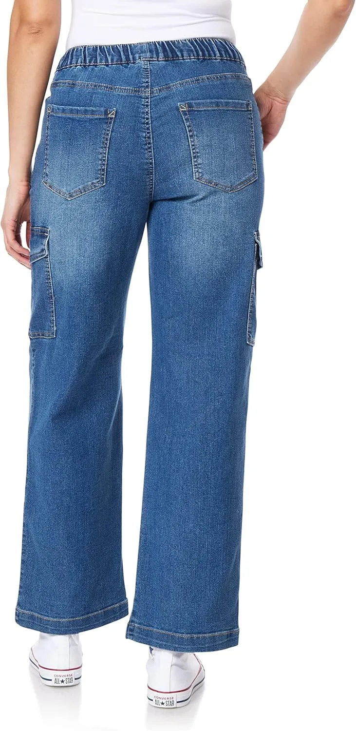 WallFlower Women's Tomboy Relaxed Cargo Denim Mid-Rise Insta Stretch Juniors Jeans