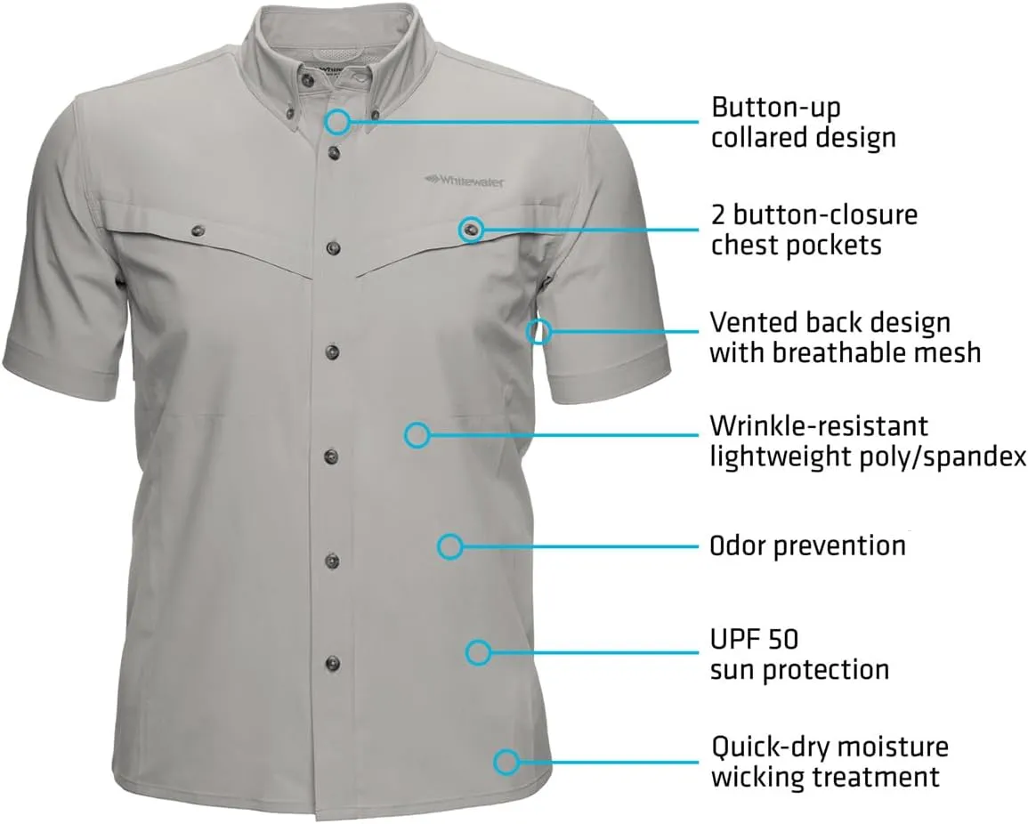 Whitewater Lightweight Moisture Wicking Short Sleeve Fishing Shirt with UPF 50