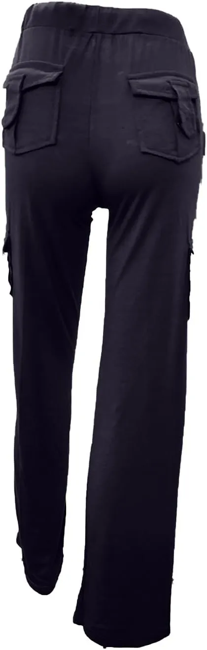 Wide Leg Yoga Pants for Women Stretchy Plus Size Cargo Pants High Waisted Baggy Cargo Sweatpants with Pockets