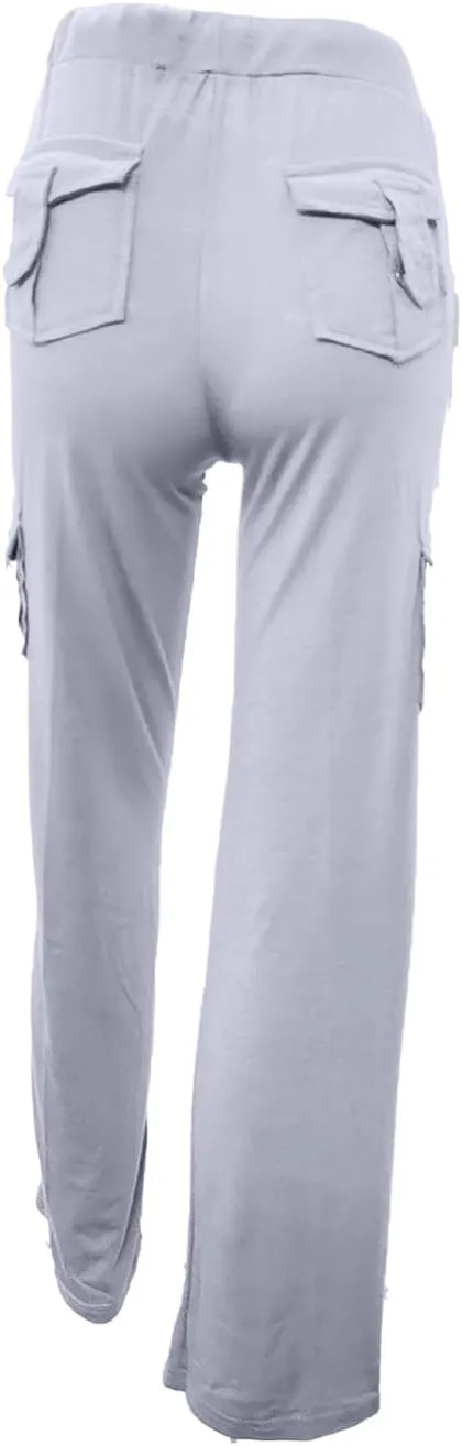 Wide Leg Yoga Pants for Women Stretchy Plus Size Cargo Pants High Waisted Baggy Cargo Sweatpants with Pockets