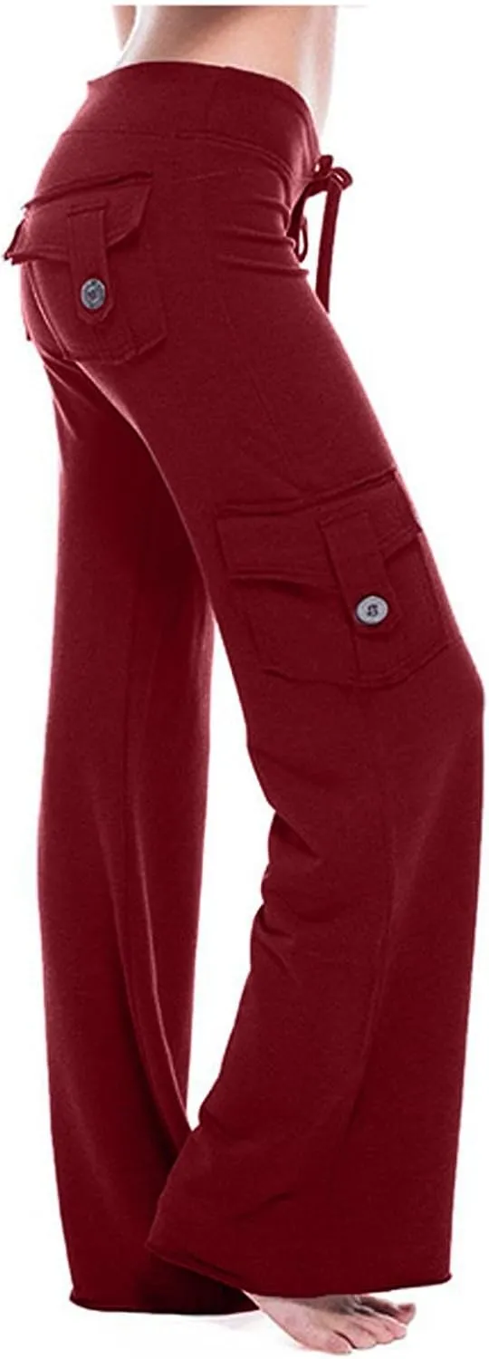 Wide Leg Yoga Pants for Women Stretchy Plus Size Cargo Pants High Waisted Baggy Cargo Sweatpants with Pockets
