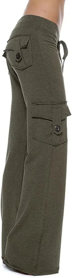 Wide Leg Yoga Pants for Women Stretchy Plus Size Cargo Pants High Waisted Baggy Cargo Sweatpants with Pockets