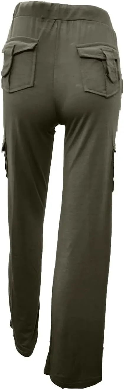 Wide Leg Yoga Pants for Women Stretchy Plus Size Cargo Pants High Waisted Baggy Cargo Sweatpants with Pockets