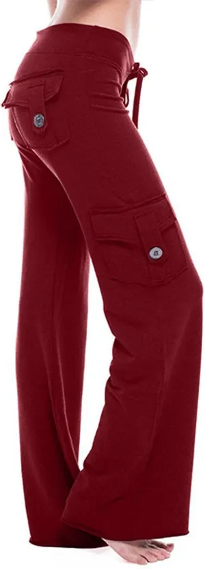 Wide Leg Yoga Pants for Women Stretchy Plus Size Cargo Pants High Waisted Baggy Cargo Sweatpants with Pockets