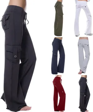 Wide Leg Yoga Pants for Women Stretchy Plus Size Cargo Pants High Waisted Baggy Cargo Sweatpants with Pockets