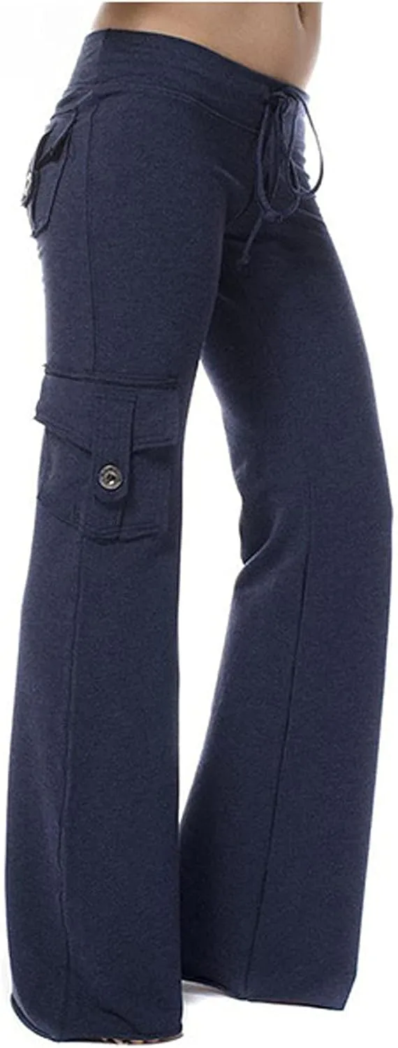 Wide Leg Yoga Pants for Women Stretchy Plus Size Cargo Pants High Waisted Baggy Cargo Sweatpants with Pockets