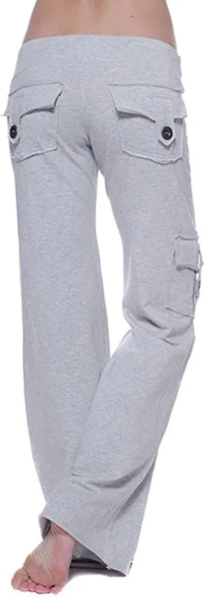 Wide Leg Yoga Pants for Women Stretchy Plus Size Cargo Pants High Waisted Baggy Cargo Sweatpants with Pockets