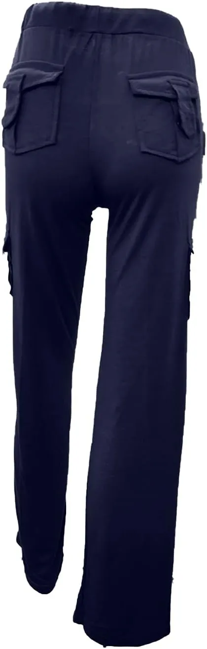 Wide Leg Yoga Pants for Women Stretchy Plus Size Cargo Pants High Waisted Baggy Cargo Sweatpants with Pockets