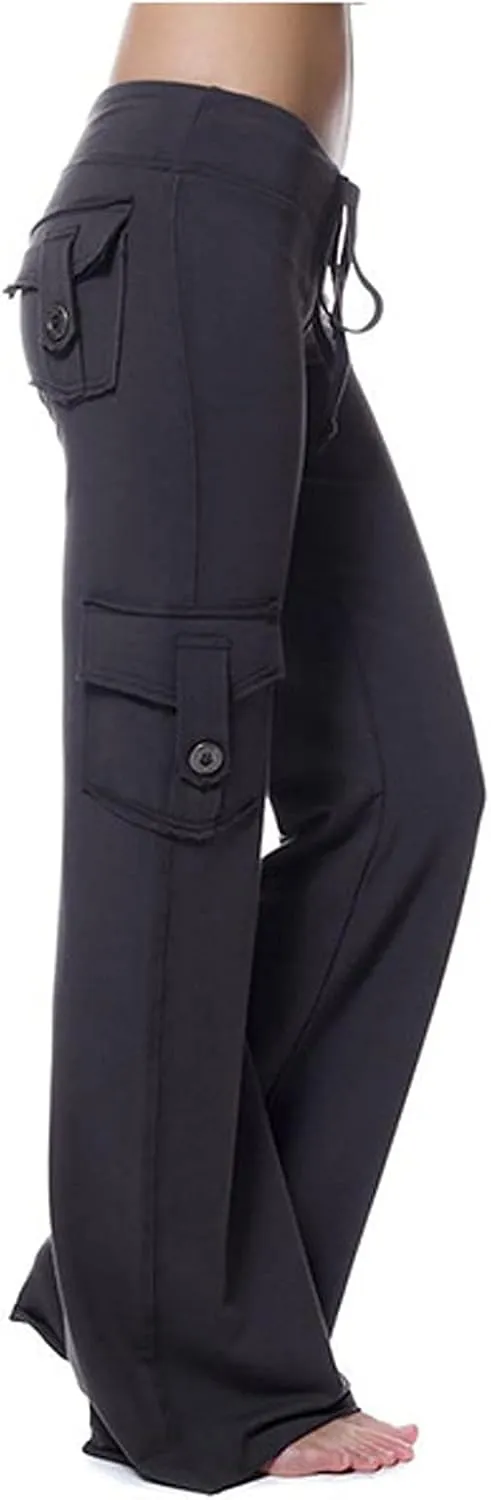 Wide Leg Yoga Pants for Women Stretchy Plus Size Cargo Pants High Waisted Baggy Cargo Sweatpants with Pockets