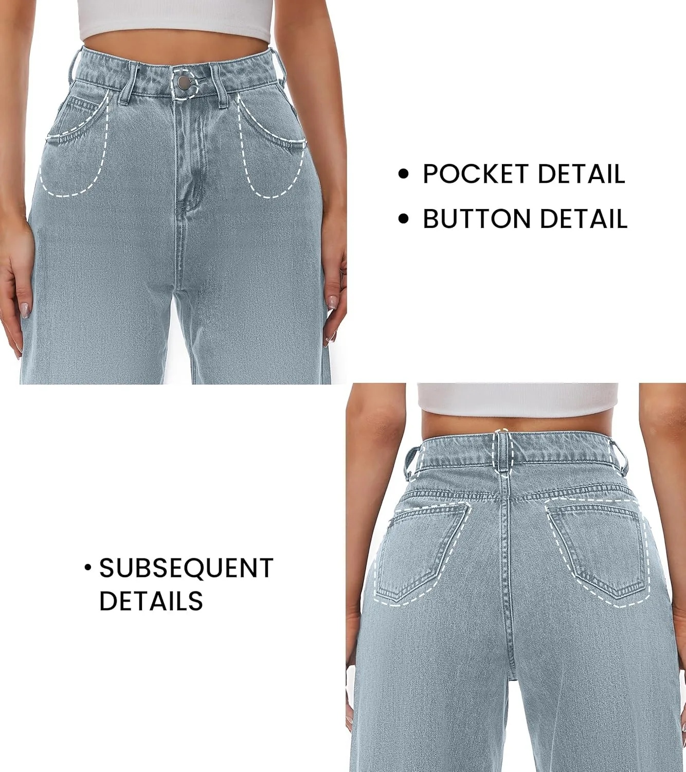 Women Casual High Waist Wide Leg Jeans Boyfriends Stretch Long Trousers Denim Pants