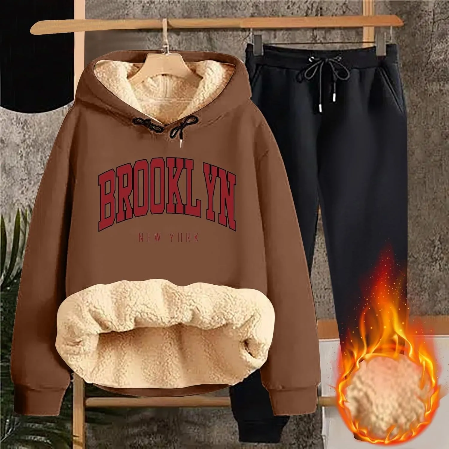 Women Fleece Sweatsuit 2 Piece Outfit Lightweight Fleece Outfit Soft Long Pullover Lounge Jogger Set Y2K Outfits 2024