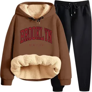 Women Fleece Sweatsuit 2 Piece Outfit Lightweight Fleece Outfit Soft Long Pullover Lounge Jogger Set Y2K Outfits 2024
