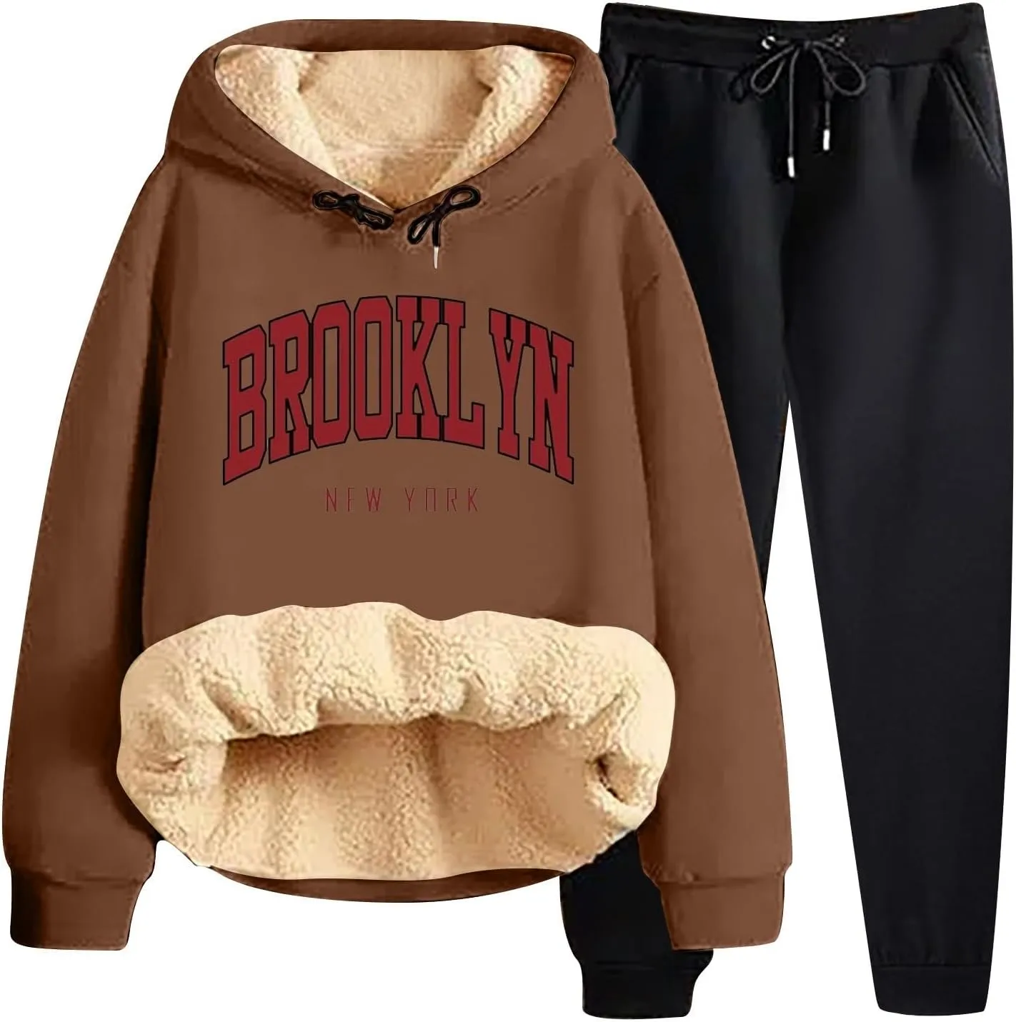 Women Fleece Sweatsuit 2 Piece Outfit Lightweight Fleece Outfit Soft Long Pullover Lounge Jogger Set Y2K Outfits 2024
