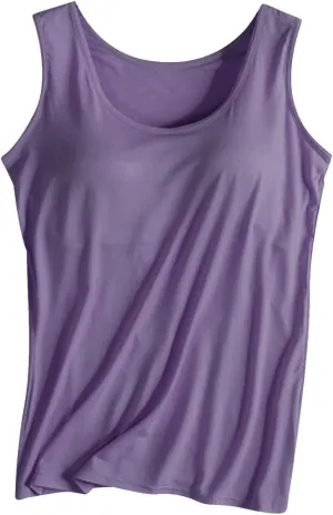 Women Scoop Neck Tank Tops Summer Built in Bras Yoga Athletic T-Shirts Comfy Modal Loungewear Sleeveless Pjs Shirts