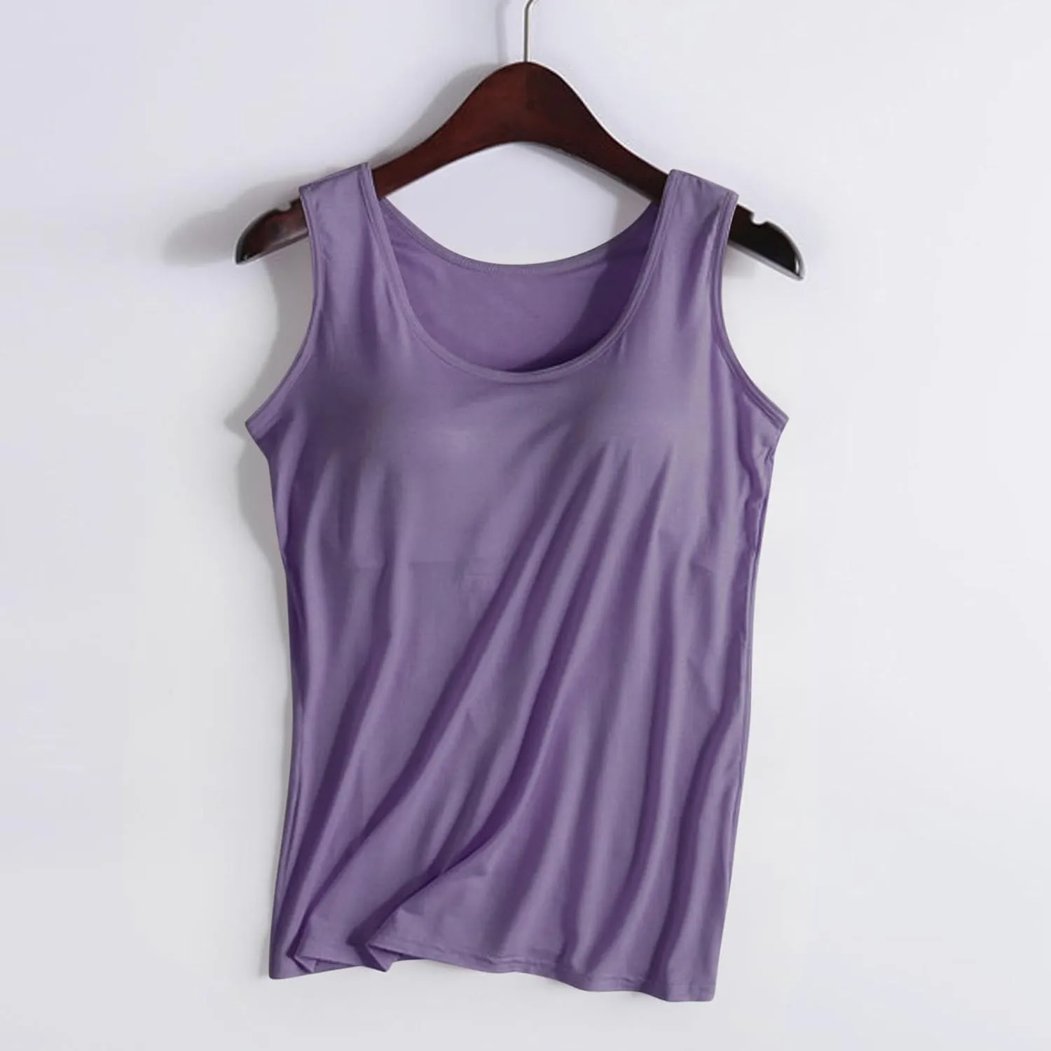Women Scoop Neck Tank Tops Summer Built in Bras Yoga Athletic T-Shirts Comfy Modal Loungewear Sleeveless Pjs Shirts