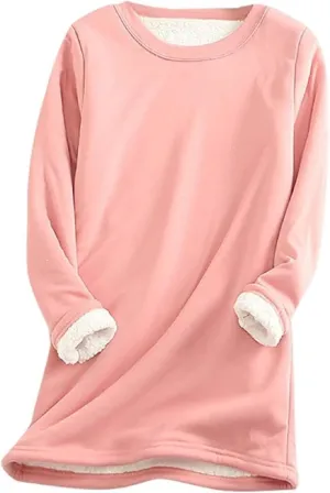 Women Sherpa Lined Fleece Fleece Crewneck Sweatshirt Winter Warm Pullover Loungewear Oversized Soft Tunic Outerwear