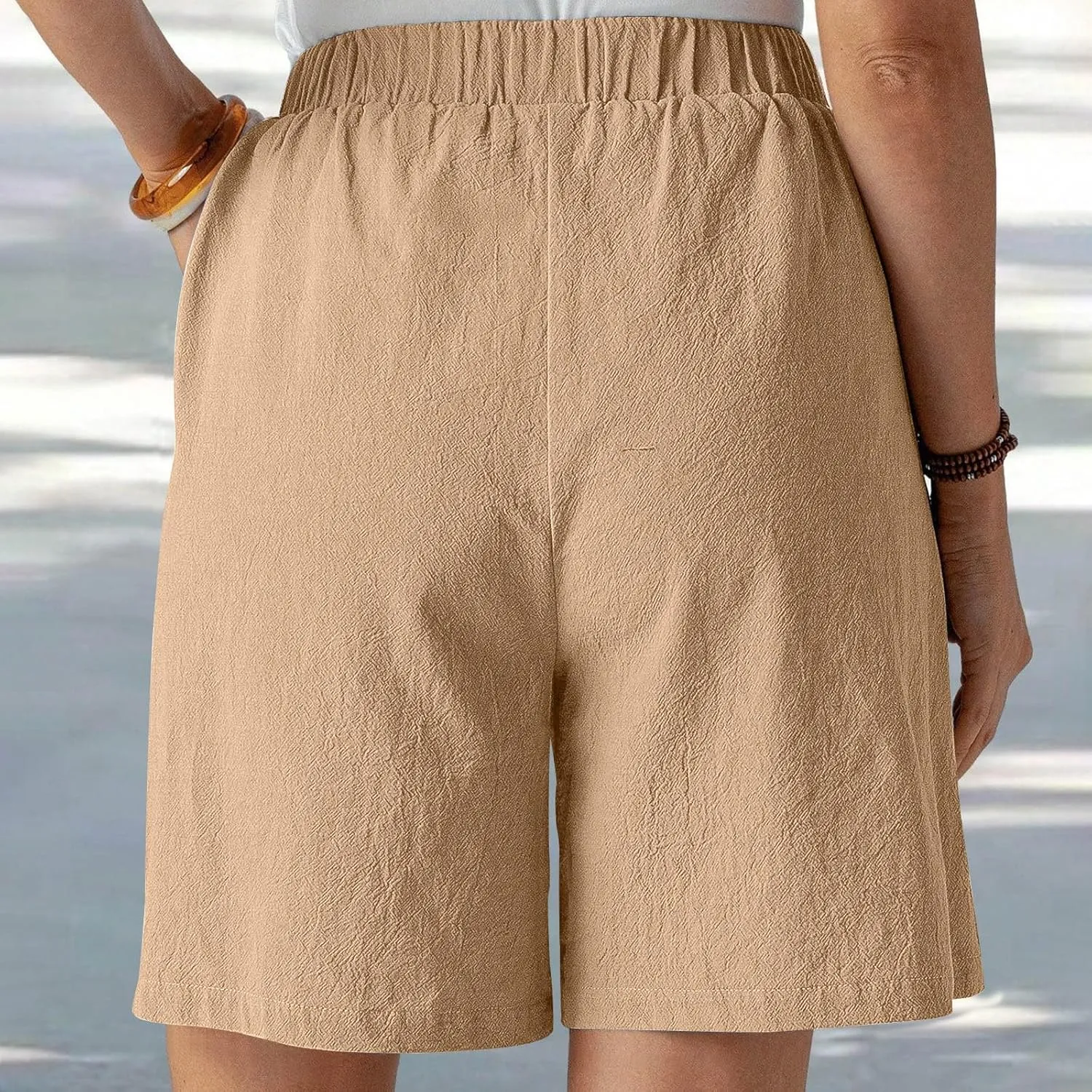 Women Summer Long Shorts Casual Elastic Waist Baggy Bermuda with Pocket, Women's Comfort Wide Leg Short Pants