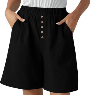 Women Summer Long Shorts Casual Elastic Waist Baggy Bermuda with Pocket, Women's Comfort Wide Leg Short Pants