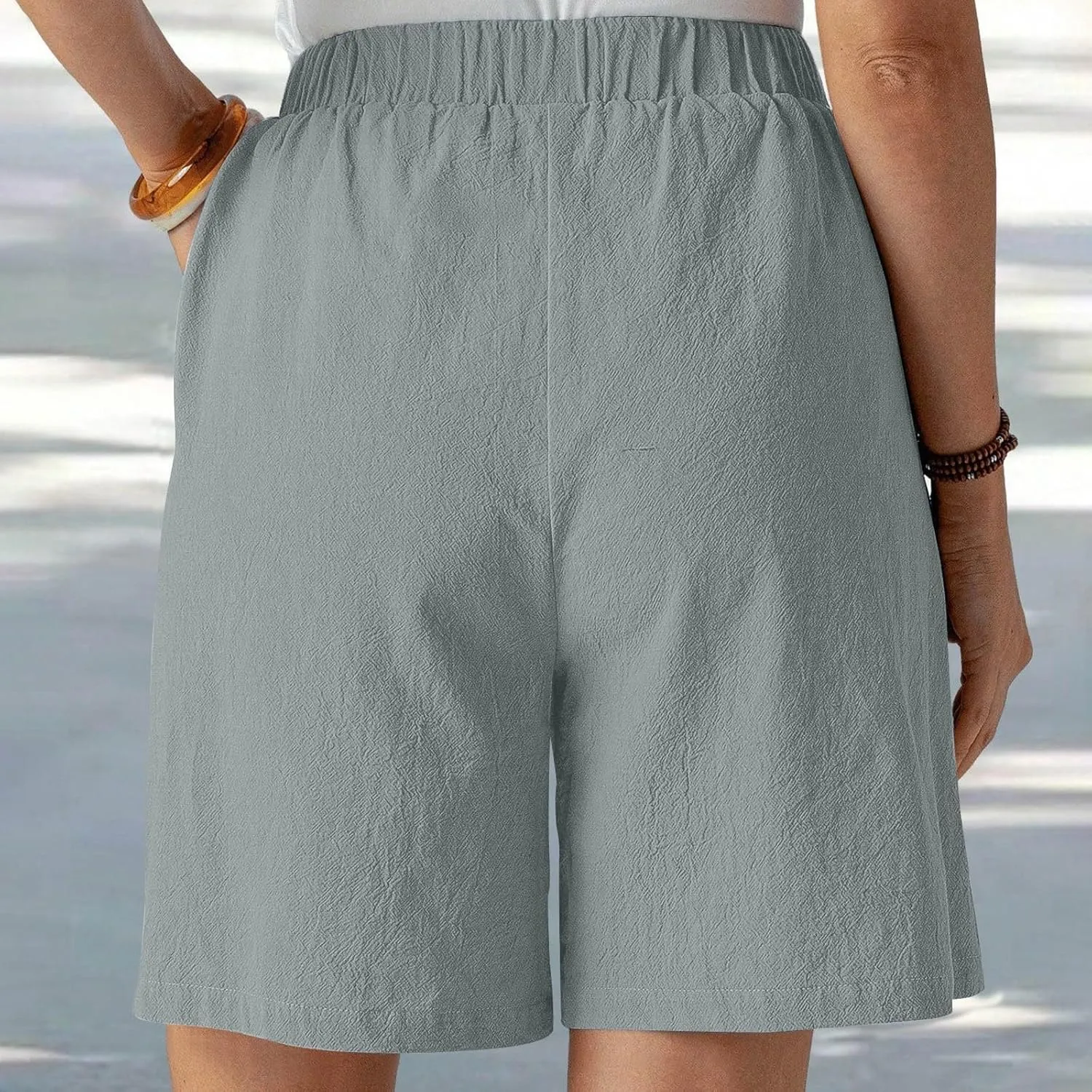 Women Summer Long Shorts Casual Elastic Waist Baggy Bermuda with Pocket, Women's Comfort Wide Leg Short Pants