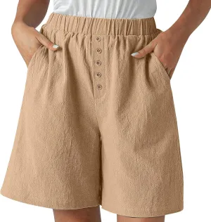 Women Summer Long Shorts Casual Elastic Waist Baggy Bermuda with Pocket, Women's Comfort Wide Leg Short Pants