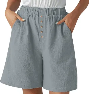 Women Summer Long Shorts Casual Elastic Waist Baggy Bermuda with Pocket, Women's Comfort Wide Leg Short Pants
