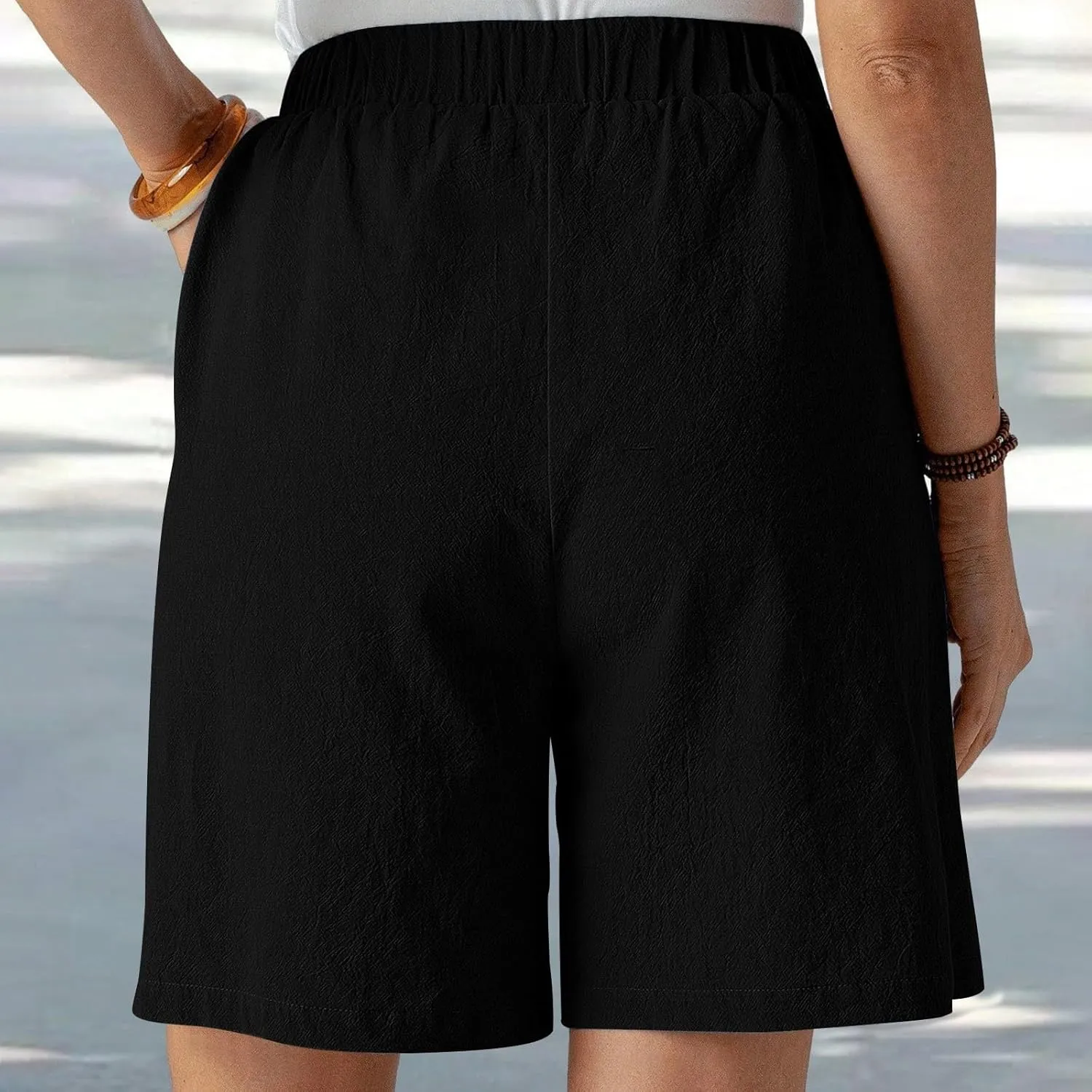 Women Summer Long Shorts Casual Elastic Waist Baggy Bermuda with Pocket, Women's Comfort Wide Leg Short Pants